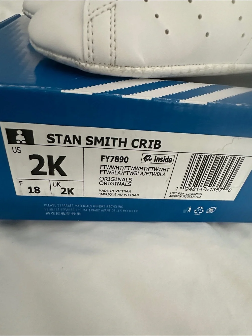 adidas Kids White Leather Sneakers with Green Tongue Logo
